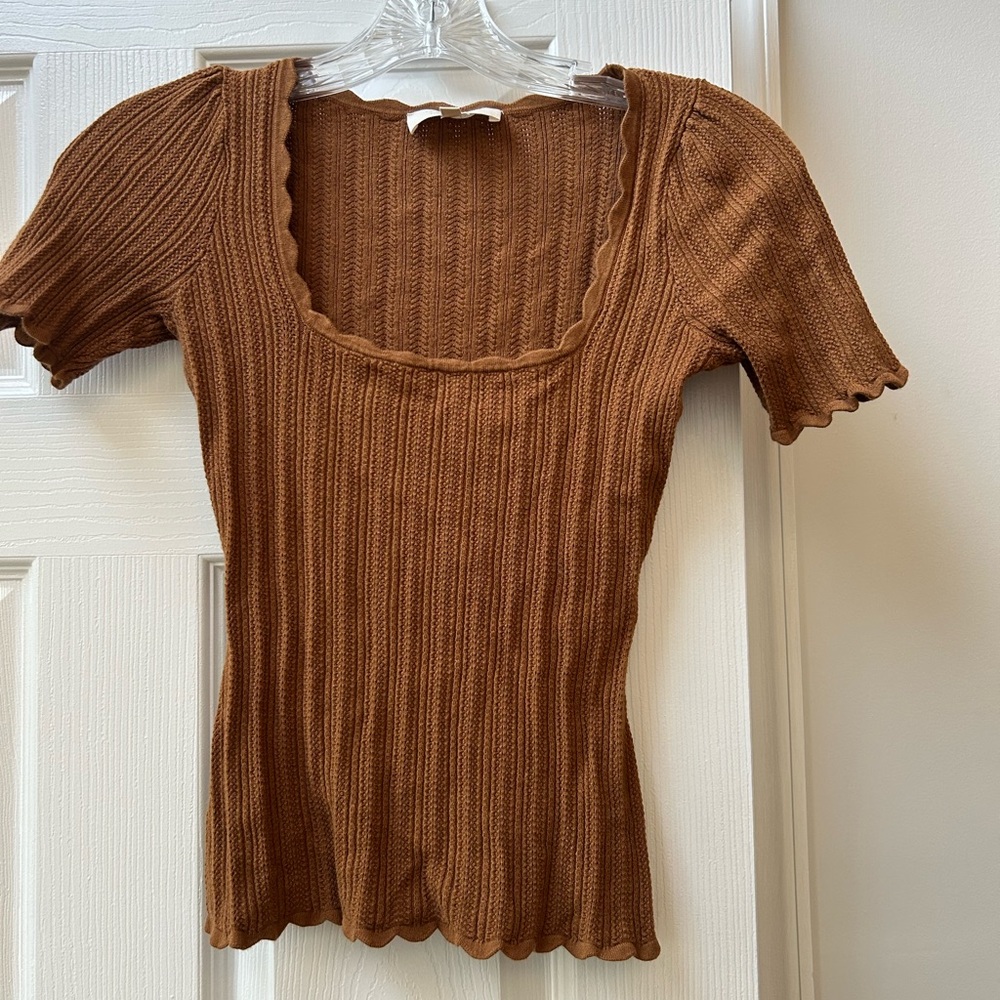Sezane Brown Ribbed Knit Women's Top